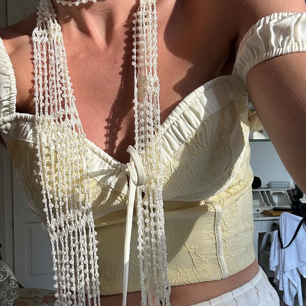 12th TRIBE yellow CORSET TOP smocked back OFF THE SHOULDER